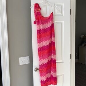 Trina Turk CASCADE CROCHET ASYMMETRICAL‎ Cover Up Pink Dress Size Small